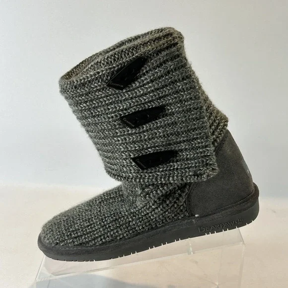 Bearpaw Knit Tall Women's Size 7 Sweater Boots 3 Button Gray Foldable 658W - Picture 3 of 13